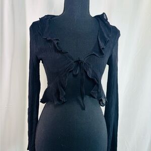 Chic Black Ruffled Women's Blouse